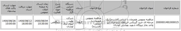 مناقصه عمومی همزمان با ارزیابی (فشرده) یک مرحله ای خرید گیربکس فن های برج خنک کن واحد بخار نیروگاه شهید بهشتی لوشان