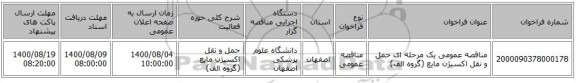 مناقصه عمومی یک مرحله ای حمل و نقل اکسیژن مایع (گروه الف)