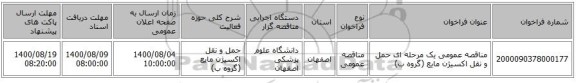 مناقصه عمومی یک مرحله ای حمل و نقل اکسیژن مایع (گروه ب)