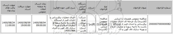 مناقصه عمومی همزمان با ارزیابی (فشرده) یک مرحله ای اجرای عملیات برقرسانی و احداث فیدر از ایستگاه باشت به ناحیه سورنا و عملیات اصلاح و بهینه سازی تاف کوپن و اک