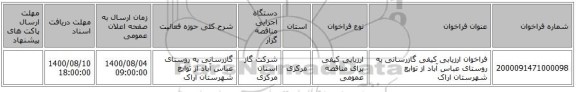 فراخوان ارزیابی کیفی  گازرسانی به روستای عباس آباد از توابع شهرستان اراک