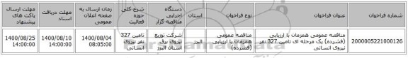 مناقصه عمومی همزمان با ارزیابی (فشرده) یک مرحله ای تامین 327 نفر نیروی انسانی 