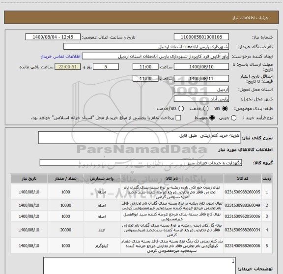 استعلام هزینه خرید کلم زینتی  طبق فایل 