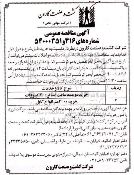 مناقصه خرید دو عدد سافت استاتر 400 کیلووات و...