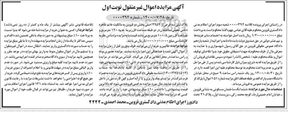 مزایده،مزایده ششدانگ ساختمان مسکونی 120 مترمربع نوبت اول