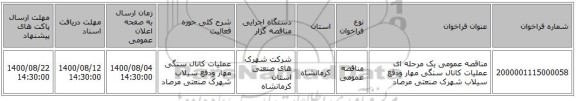 مناقصه، مناقصه عمومی یک مرحله ای عملیات کانال سنگی مهار ودفع سیلاب شهرک صنعتی مرصاد ، سامانه تدارکات الکترونیکی دولت