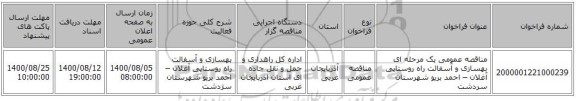 مناقصه عمومی یک مرحله ای بهسازی و آسفالت راه روستایی آغلان – احمد بریو شهرستان سردشت
