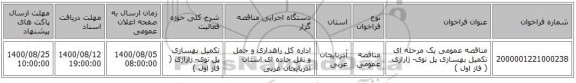 مناقصه عمومی یک مرحله ای تکمیل بهسازی پل نوی- ژاراژی ( فاز اول )