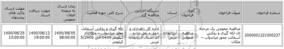 مناقصه عمومی یک مرحله ای لکه گیری و روکش آسفالت  محور میاندوآب – ملکان 