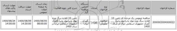 مناقصه عمومی یک مرحله ای تامین 10 قلاده سگ ویژه مواد یاب(مواد یاب) گمرک جمهوری اسلامی ایران در سال 1400