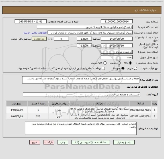 استعلام لطفا بر اساس فایل پیوستی اعلام نظر فرمائید ضمنا کدهای انتخاب شده از نوع کدهای مشابه می باشد.