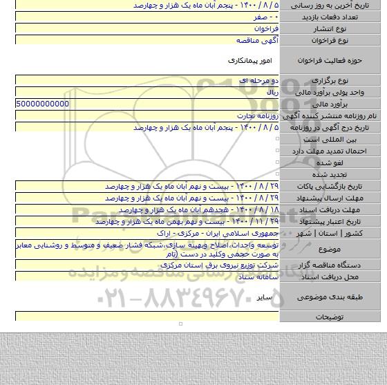 توسعه واحداث،اصلاح وبهینه سازی،شبکه فشار ضعیف و متوسط و روشنایی معابر به صورت حجمی وکلید در دست (تام