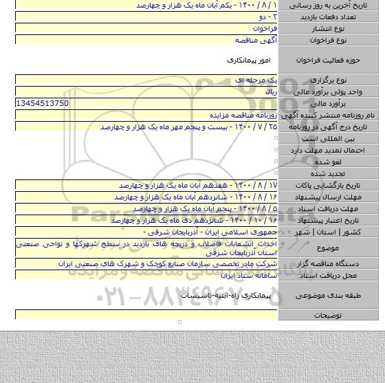 احداث انشعابات فاضلاب و دریچه های بازدید در سطح شهرکها و نواحی صنعتی استان آذربایجان شرقی