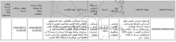 فراخوان ارزیابی کیفی طرح آبرسانی مجتمع روستایی مرزان (شبکه توزیع آب روستاهای نسک، کلاته زینل، اردلان و کاوندر – مخزن 100 مترمکعبی نسک و کلاته زینل) - ش