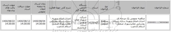 مناقصه عمومی یک مرحله ای احداث،اصلاح وبهینه سازی شبکه روشنایی معابرشهرک صنعتی اسلام آبادغرب