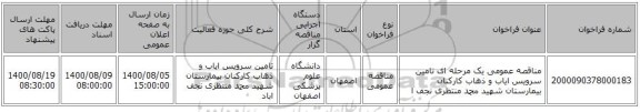 مناقصه عمومی یک مرحله ای تامین سرویس ایاب و ذهاب کارکنان بیمارستان شهید محمد منتظری نجف ا