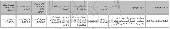 مناقصه عمومی یک مرحله ای عملیات راهسازی وسفالت معابر بخش یک شهرک صنعتی زاگرس