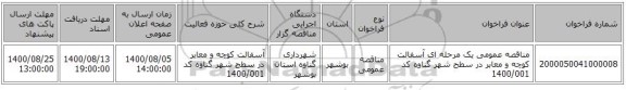 مناقصه عمومی یک مرحله ای  آسفالت کوچه و معابر در سطح شهر گناوه کد 1400/001