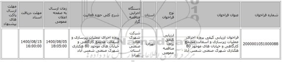 فراخوان ارزیابی کیفی پروژه اجرای عملیات زیرسازی و آسفالت مجتمع کارگاهی و خیابان های موجود 80 هکتاری شهرک صنعتی شمس آباد