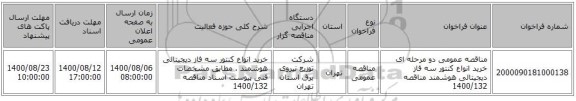 مناقصه عمومی دو مرحله ای خرید انواع کنتور سه فاز دیجیتالی هوشمند مناقصه 1400/132
