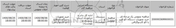 مناقصه عمومی یک مرحله ای خرید تجهیزات دستگاه اکو قلب یا اکو کاردیوگرافی