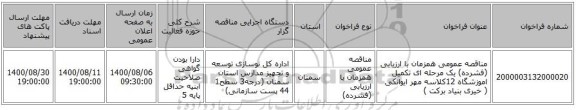 مناقصه عمومی همزمان با ارزیابی (فشرده) یک مرحله ای تکمیل اموزشگاه 12کلاسه مهر ایوانکی ( خیری بنیاد برکت )