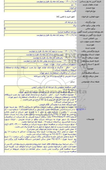 خرید ، حمل ، بارگیری و باراندازی لوازم مورد نیاز نصب شیرهای پیلاری و متعلقات مربوطه در محدوده شرکت آ