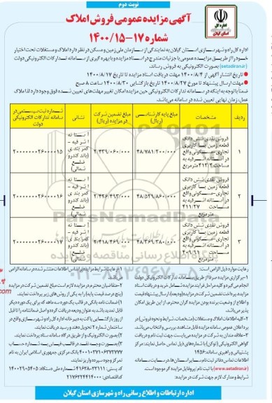 مزایده مزایده فروش املاک و مستغلات نوبت دوم