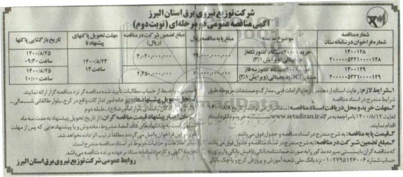 مناقصه، مناقصه خرید 20000 دستگاه کنتور تکفاز دیجیتالی ویرایش 3/1 و...- نوبت دوم