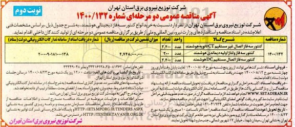 مناقصه عمومی، مناقصه خرید انواع کنتور سه فاز دیجیتالی هوشمند - نوبت دوم 