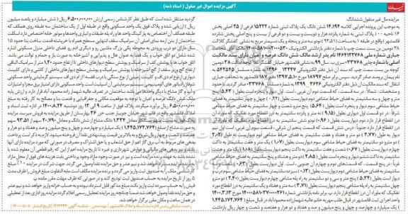 مزایده،مزایده ششدانگ یک پلاک ثبتی 15222 فرعی