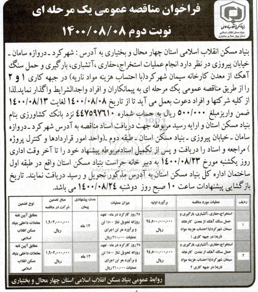 فراخوان مناقصه استخراج، حفاری،آتشباری، بارگیری و حمل سنگ آهک ...نوبت دوم