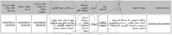 مناقصه عمومی یک مرحله ای پروژه اجرای حصار بلوکی , ساخت تابلو بتنی و ترمیم ساختمان نگهبانی در  شهرک صنعتی پیشوا