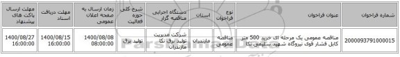 مناقصه عمومی یک مرحله ای خرید 500 متر کابل فشار قوی  نیروگاه   شهید سلیمی نکا