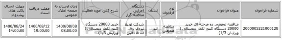 مناقصه عمومی دو مرحله ای خرید 20000 دستگاه کنتور تکفاز دیجیتالی ( ویرایش 1/3)