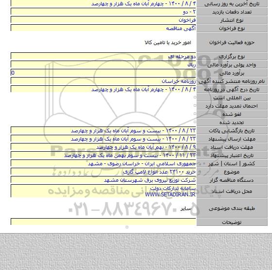خرید ۲۴۱۰۰ عدد انواع لامپ گازی
