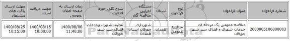 مناقصه عمومی یک مرحله ای خدمات شهری و فضای سبز شهر جورقان
