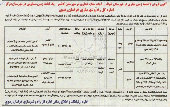 مزایده،مزایده فروش 7 قطعه زمین تجاری و مسکونی 