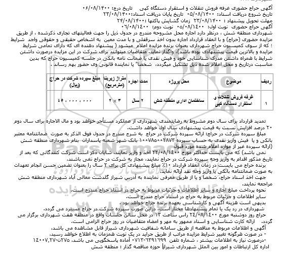 حراج حضوری غرفه فروش تنقلات و استقرار دستگاه کپی