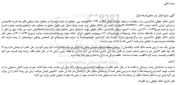 مزایده،مزایده فروش موازی یک حبه از روی هشت دانگ قنات ترافکستان از روستای منطقه سرکوه دهستان