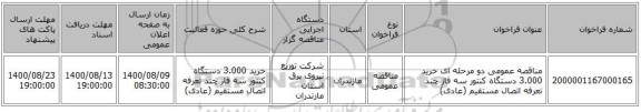 مناقصه عمومی دو مرحله ای خرید 3.000 دستگاه کنتور سه فاز چند تعرفه اتصال مستقیم (عادی)