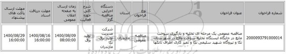 مناقصه عمومی یک مرحله ای تخلیه و بارگیری سوخت مایع در جایگاه ایستگاه تخلیه سوخت واقع در شهرستان نکا و نیروگاه شهید سلیمی نکا و تمیز کاری اطراف تانکها 