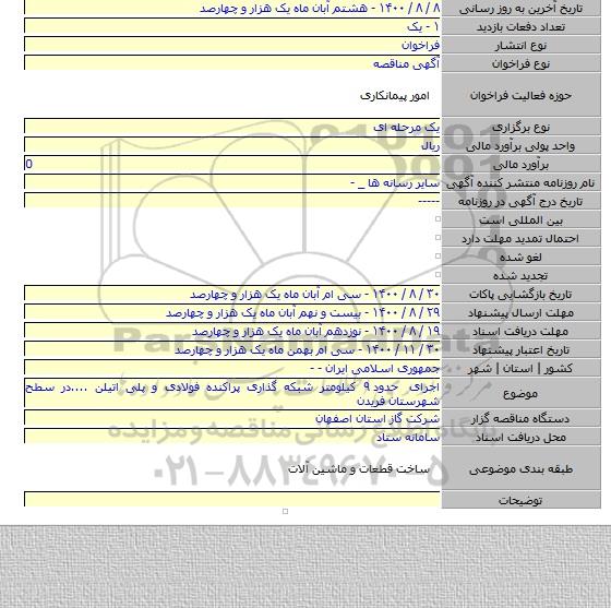 اجرای حدود ۹ کیلومتر شبکه گذاری پراکنده فولادی و پلی اتیلن ....در سطح شهرستان فریدن