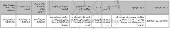 مناقصه عمومی یک مرحله ای روکش آسفالت سه راهی چایپاره-بازرگان(شهرستان چایپاره) 