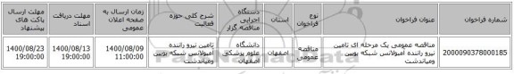 مناقصه عمومی یک مرحله ای تامین نیرو راننده آمبولانس شبکه بویین ومیاندشت
