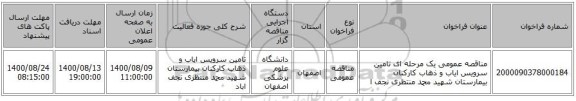 مناقصه عمومی یک مرحله ای تامین سرویس ایاب و ذهاب کارکنان بیمارستان شهید محمد منتظری نجف ا