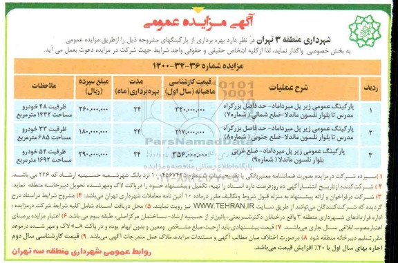 مزایده بهره برداری از پارکینگهای 