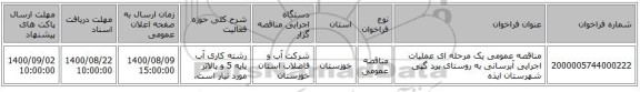 مناقصه عمومی یک مرحله ای عملیات اجرایی آبرسانی به روستای برد گپی شهرستان ایذه