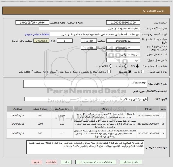 استعلام انواع هموواک