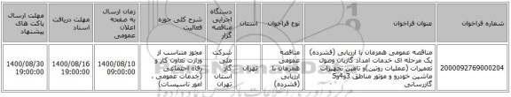 مناقصه عمومی همزمان با ارزیابی (فشرده) یک مرحله ای خدمات امداد گازبان وصول تعمیرات (عملیات روتین)و تامین تجهیزات ماشین خودرو و موتور مناطق 3و4و5 گازرسانی 